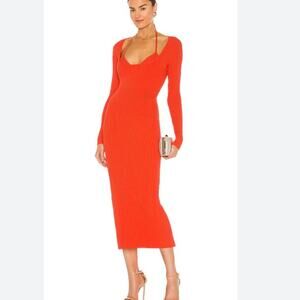 JONATHAN SIMKHAI X REVOLVE Liza Midi Dress in Poppy - Long Sleeve Ribbed Bodycon